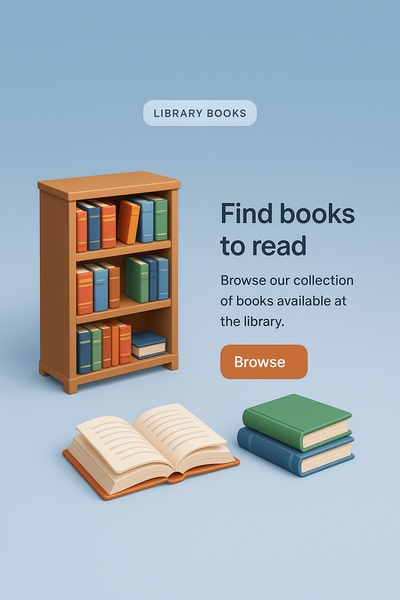 3D Library Books Illustration with Action Button