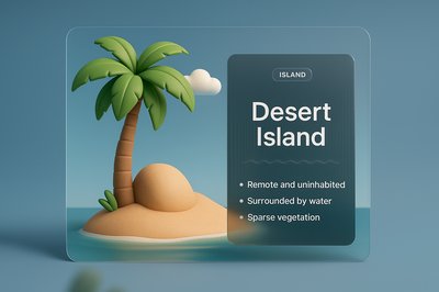Stunning 3D Illustration of a Desert Island with Informative Overlay