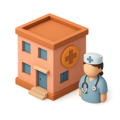 3D Nursing Home Icon with Medical Staff
