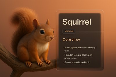 3D Squirrel Illustration with Informative Overlay