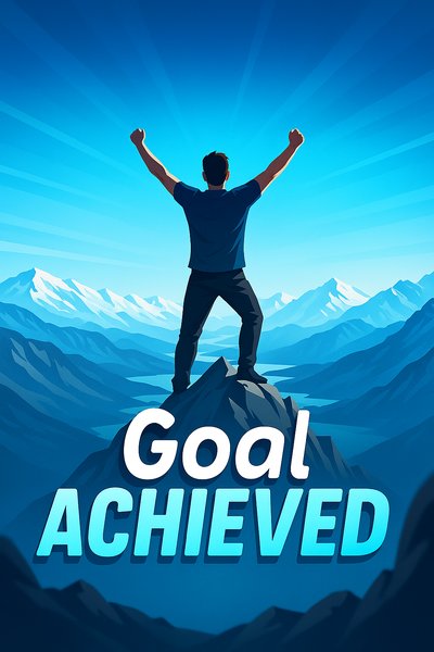 Triumphant Man on Mountain Top with Alpine View