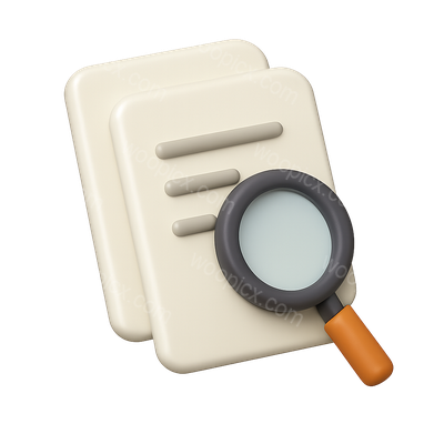 3D Document Search Icon with Magnifying Glass