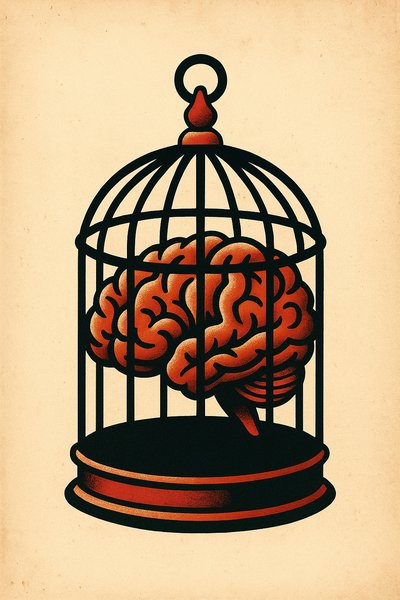 Brain in a Cage Tattoo Design Symbolizing Limited Beliefs