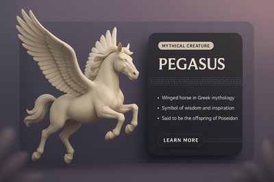 3D Illustration of Pegasus with Web Design Elements