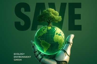 Robotic Hand Holding Earth Globe for Eco Sustainability