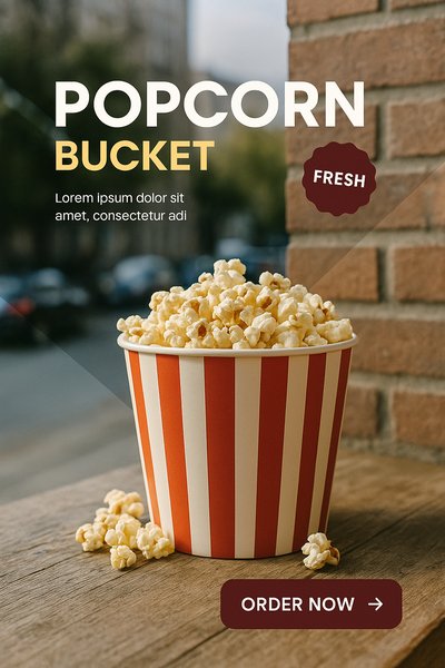 Realistic Popcorn Bucket with Engaging Design Elements