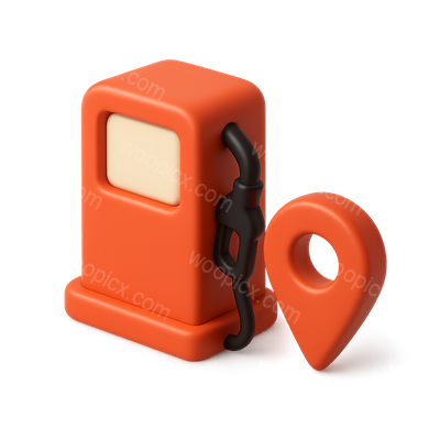Stylized 3D Fuel Pump Icon with Location Marker