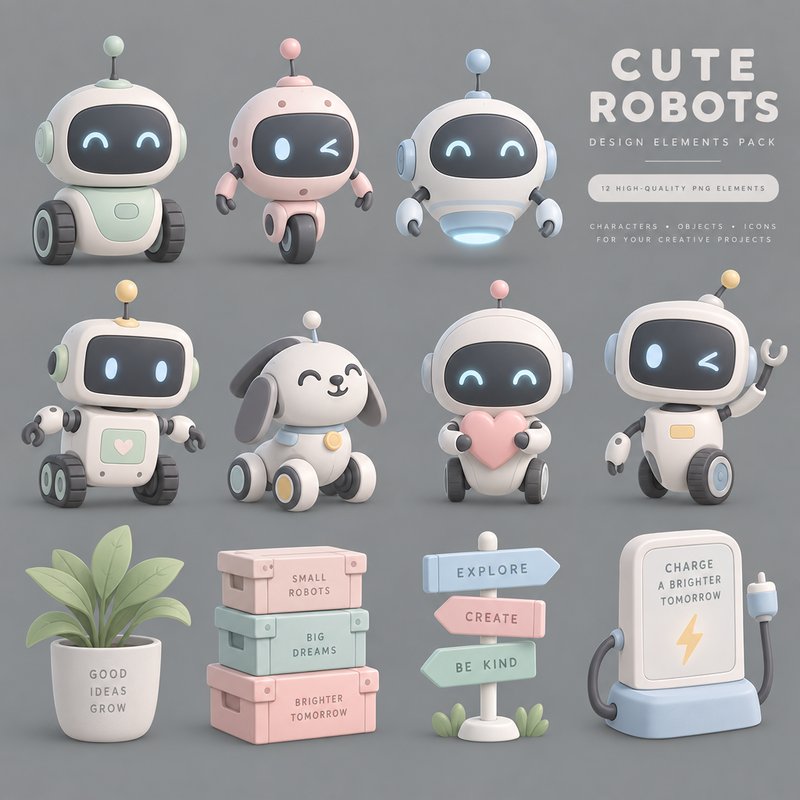 Cute robot design elements pack