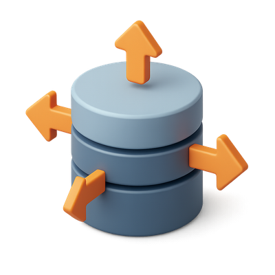 3D Data Storage Icon with Directional Arrows