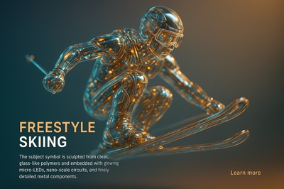 Hyperrealistic Freestyle Skiing Symbol with Glowing Details