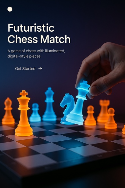 Futuristic Chess Match with Glowing Pieces and Digital Aesthetics