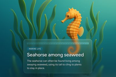 Seahorse Among Swaying Seaweed in a Vibrant Ocean Scene