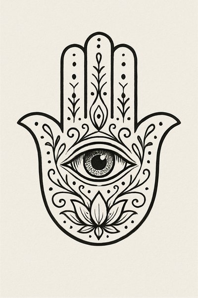 Intricate Hamsa Hand Design with Eye and Floral Elements