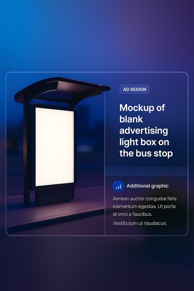 3D Mockup of Blank Advertising Light Box at Bus Stop