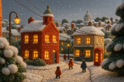Knitted London in Snow: A Whimsical Winter Scene