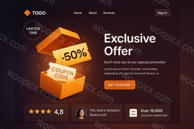 3D Style Promotional Coupon Landing Page Design
