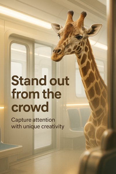 Creative giraffe in a subway setting promoting uniqueness