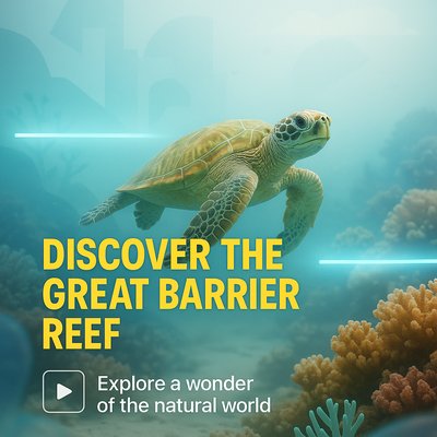 Underwater Scene Featuring a Turtle at the Great Barrier Reef