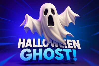 Dynamic Halloween Ghost Illustration with Bold Typography