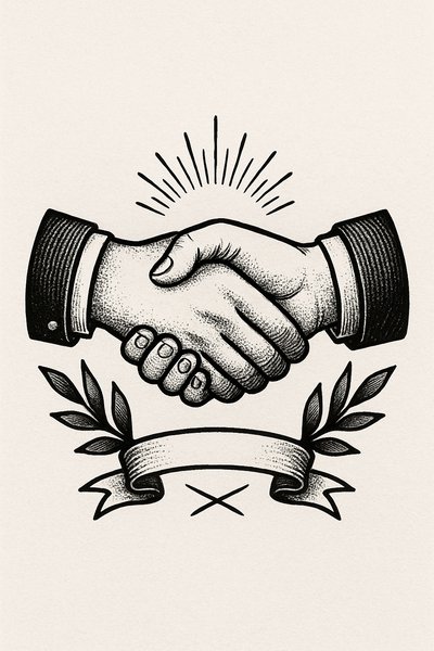Vintage handshake graphic representing partnership and agreement