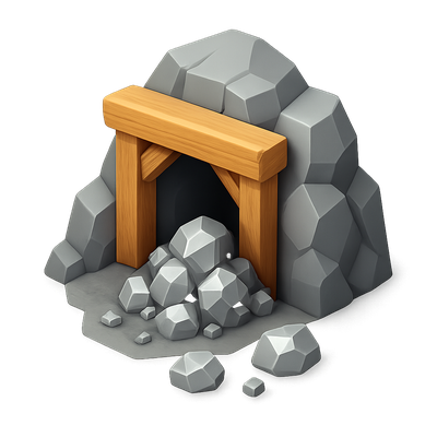 3D Isometric Silver Vein Mine Icon with Rocks
