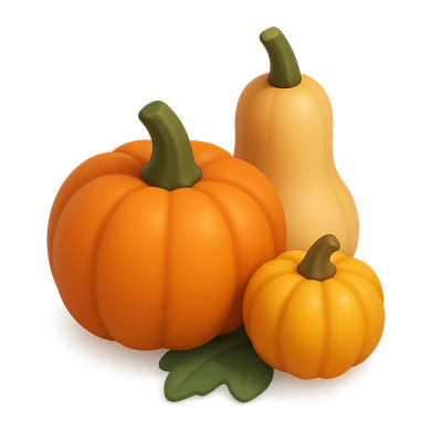 3D Illustration of Autumn Squash Harvest with Isometric Design