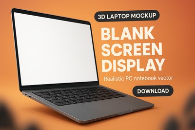 3D Laptop Mockup with Blank Screen Display for Design Projects
