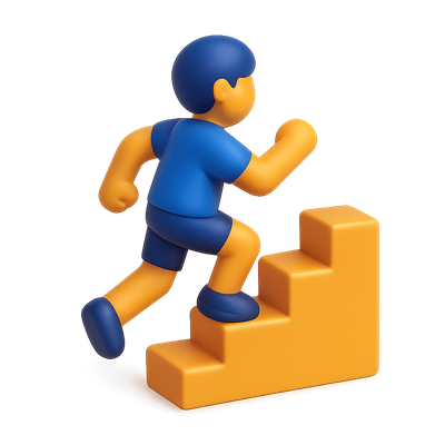 3D Icon of a Person Running Up Steps in Isometric View