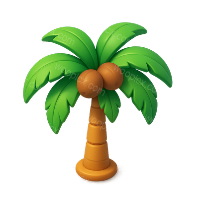 3D Coconut Palm Icon with Vibrant Colors and Depth