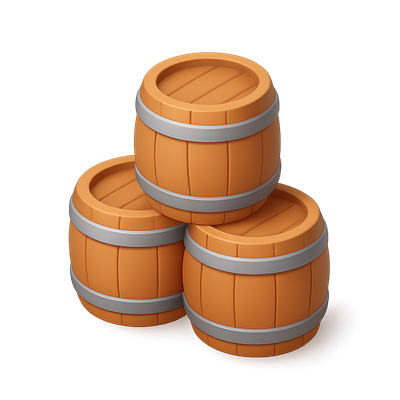 Stylized 3D Icon of Stacked Barrels with Isometric View