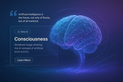 Futuristic AI Brain Consciousness Illustration for Web Design