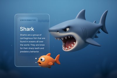 Dynamic Illustration of a Shark Chasing Fish Underwater