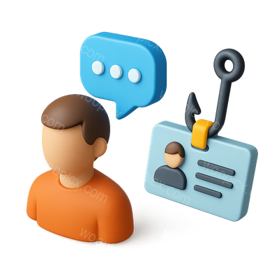 3D Social Engineering Icon with User and Phishing Elements