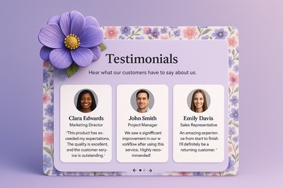 Elegant Testimonials Section with Floral Design