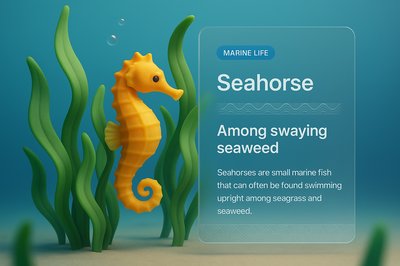Colorful Seahorse Among Seaweed in Marine Life Scene