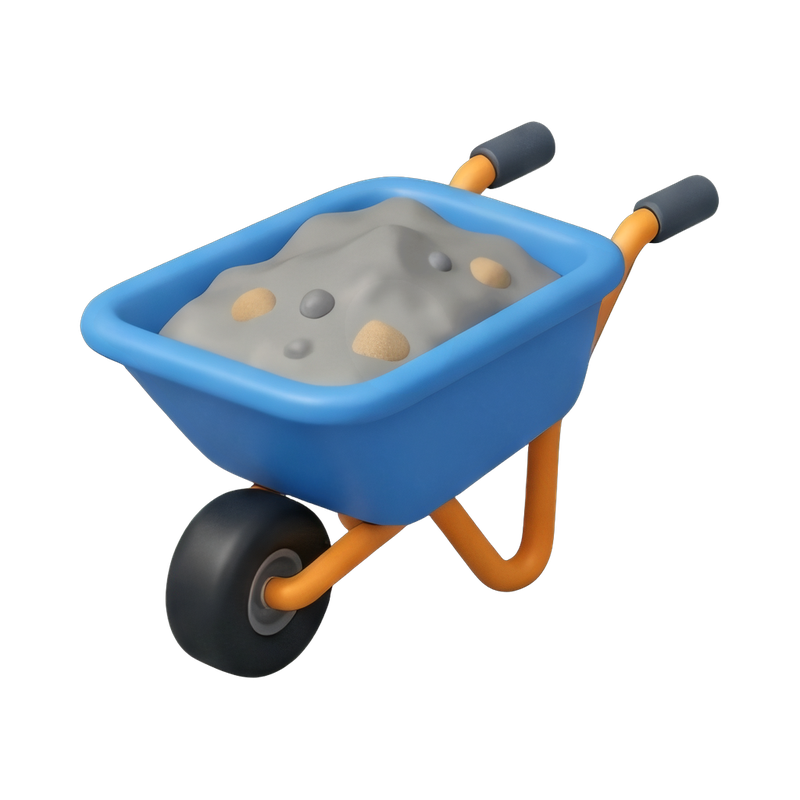 wheelbarrow filled with concrete