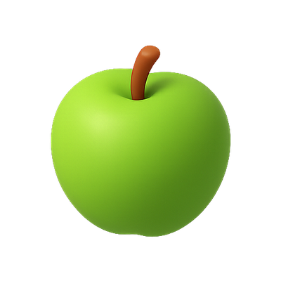 3D Illustration of a Green Apple with a Brown Stem