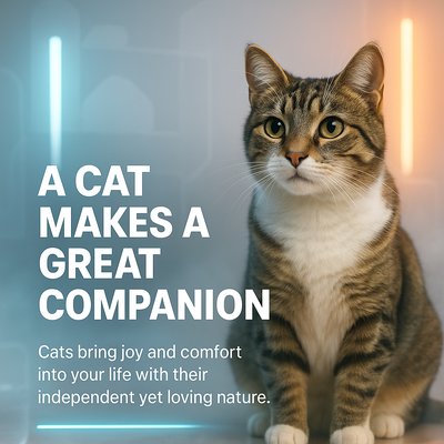 Promotional Image Featuring a Cat with Text About Companionship