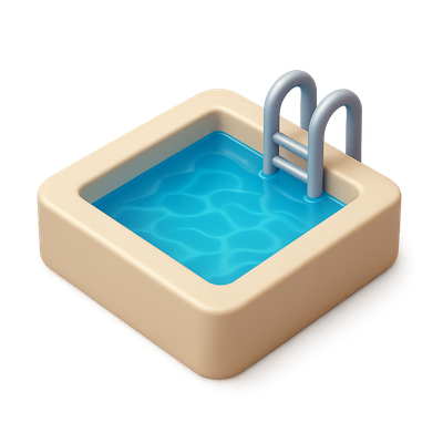 Stylized 3D Swimming Pool Icon with Water Effect