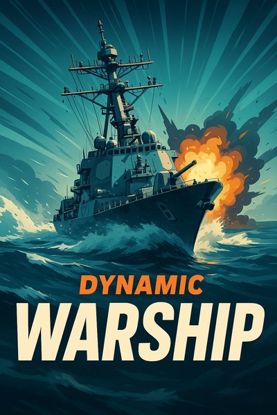 Dynamic Warship Illustration with Explosive Background