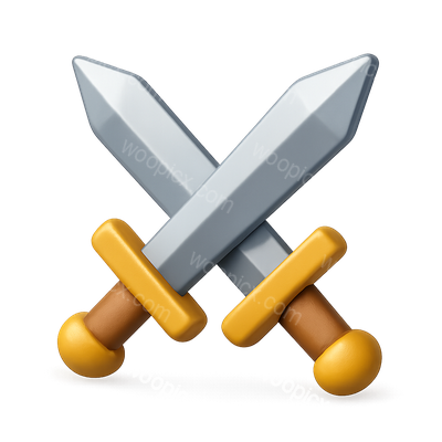 Stylized 3D Icon of Crossed Swords with Yellow Handles