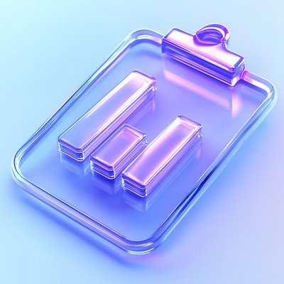 Stylized Transparent Clipboard Icon in Vibrant Colors