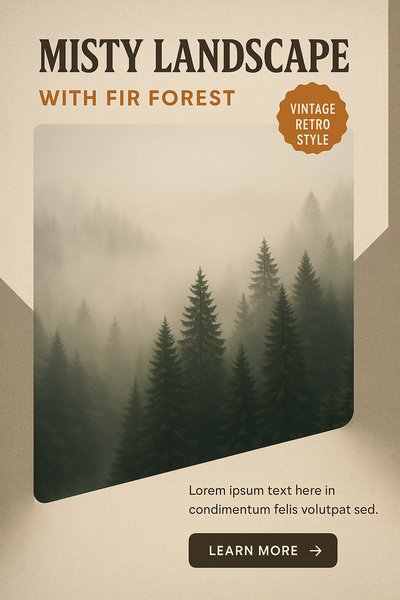 Misty Forest Landscape in Vintage Retro Style