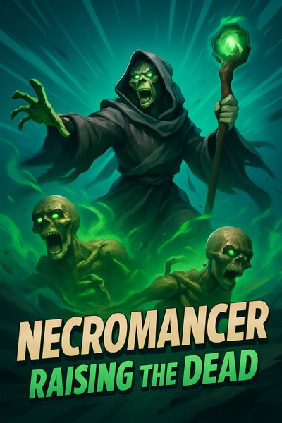 Dynamic Illustration of a Necromancer Raising the Dead