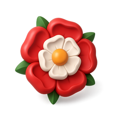 Colorful 3D Flower Icon with Red and White Petals