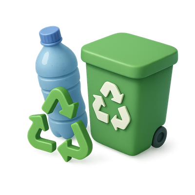 3D Icon of Recycling Bin and Bottle for Awareness