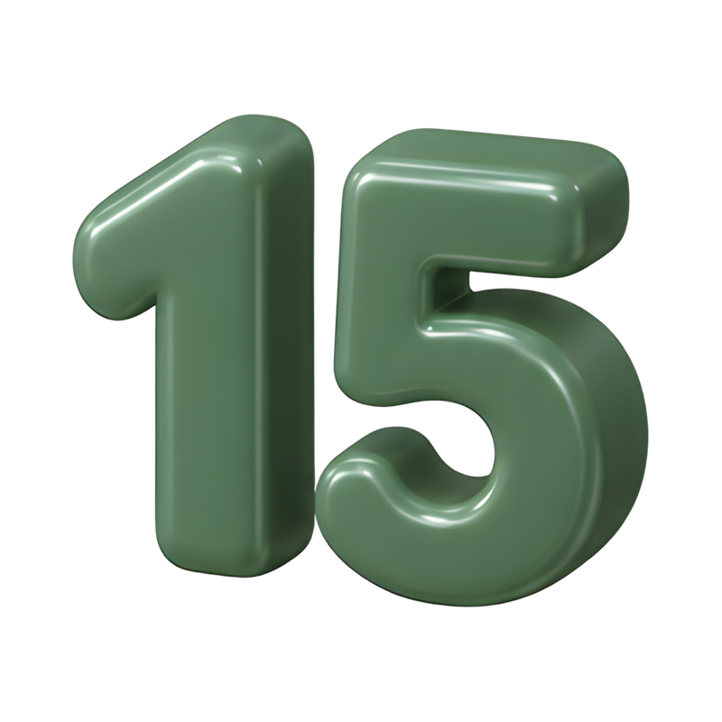 glossy chunky numeral fifteen