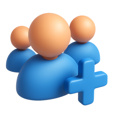 Stylized 3D User Profiles Icon with Plus Sign