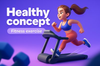 Dynamic Fitness Workout Illustration of a Woman Running on Treadmill