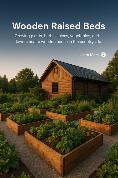 Modern Garden with Wooden Raised Beds and House